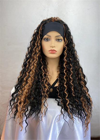 Long Ombre Hairstyle Headband Synthetic Hair Kinky Curly Wigs With Band