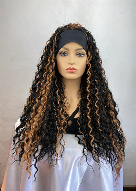 Long Ombre Hairstyle Headband Synthetic Hair Kinky Curly Wigs With Band
