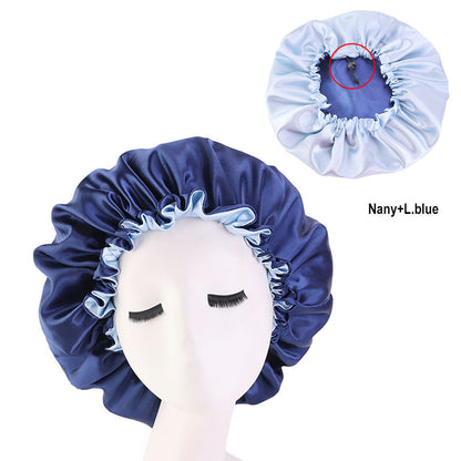 Adjustable Double-layer satin nightcap hair care cap custom LOGO solid color beauty and hairdressing advertising hat