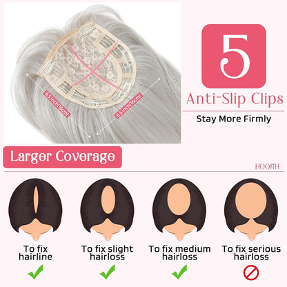 Short Layered Hair Topper with Bangs for Women with Thinning Hair 14 Inch 100% Human Hair Wigs Piece