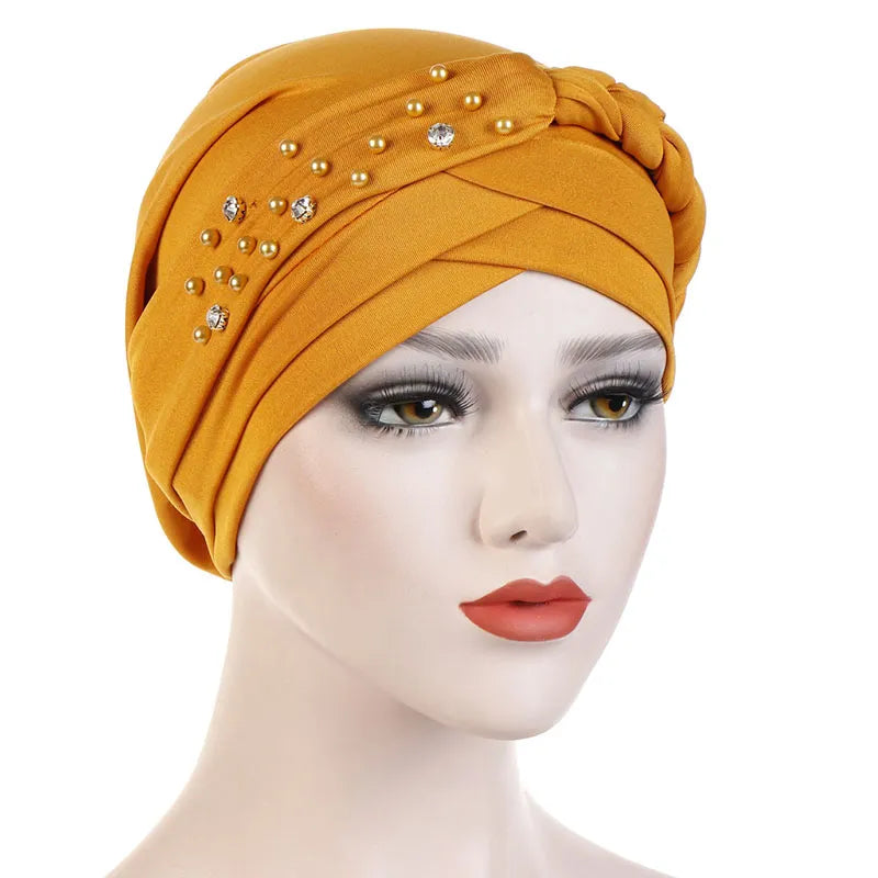 Beads Pure Colour Turban For Women