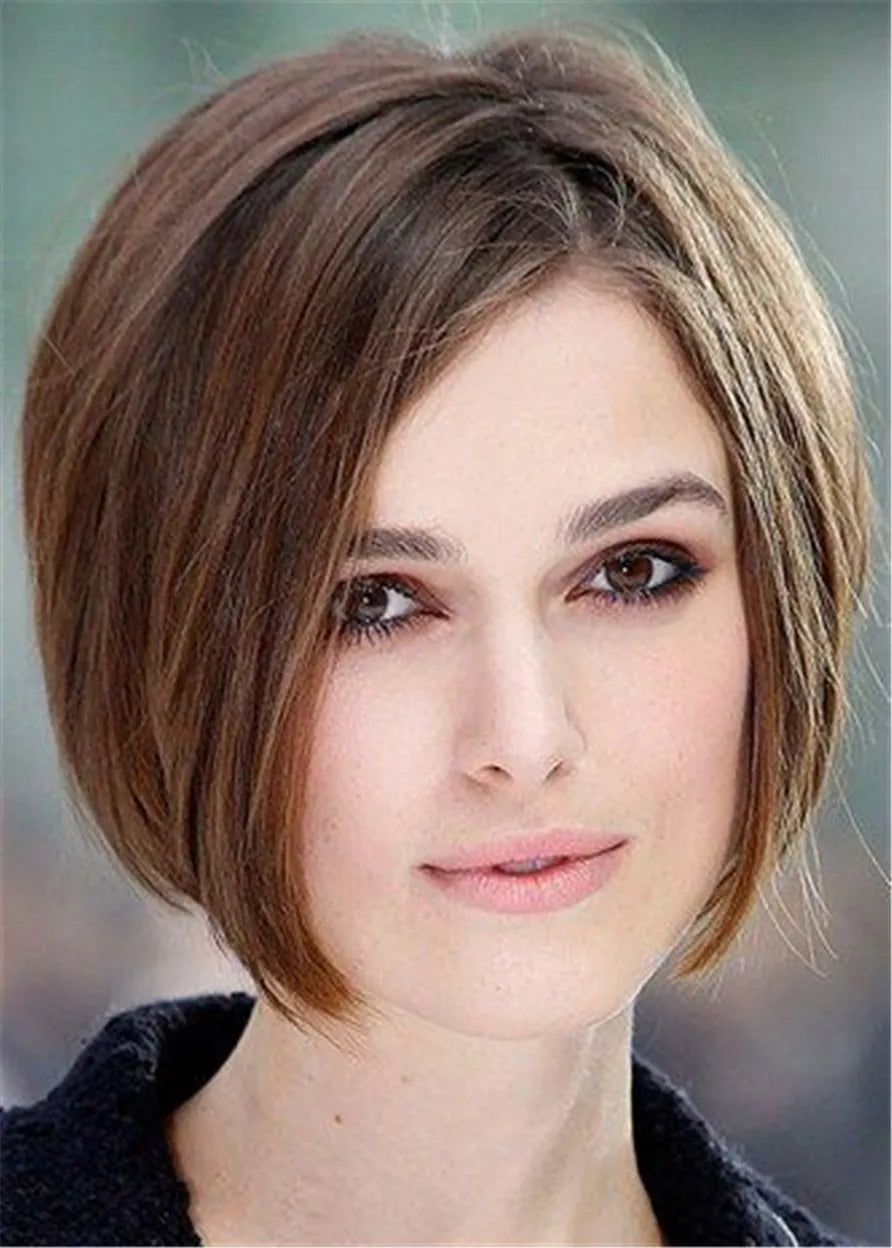 Short Bob Side Parted Human Hair Natural Straight Wig