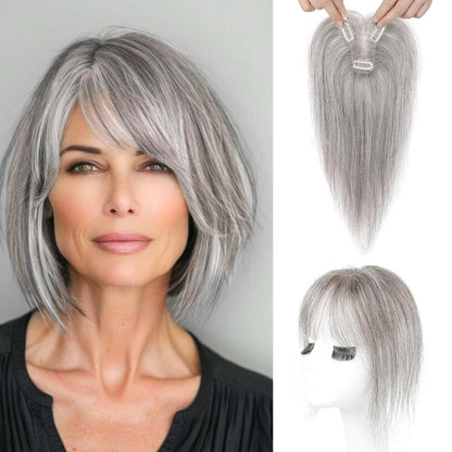 Hair Toppers for Women Real Human Hair Seamless Hair Piece with Bangs