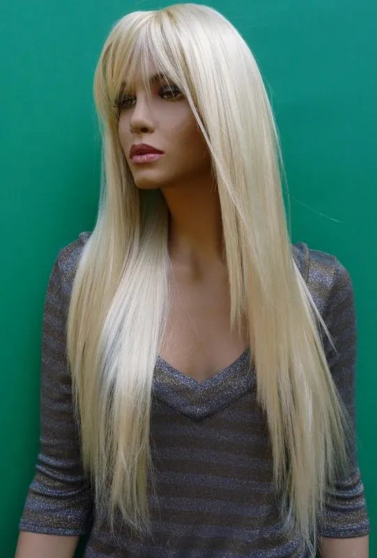 New Arrival Long Silky Straight Bleach Blonde Real Synthetic Hair 28 Inches Wig