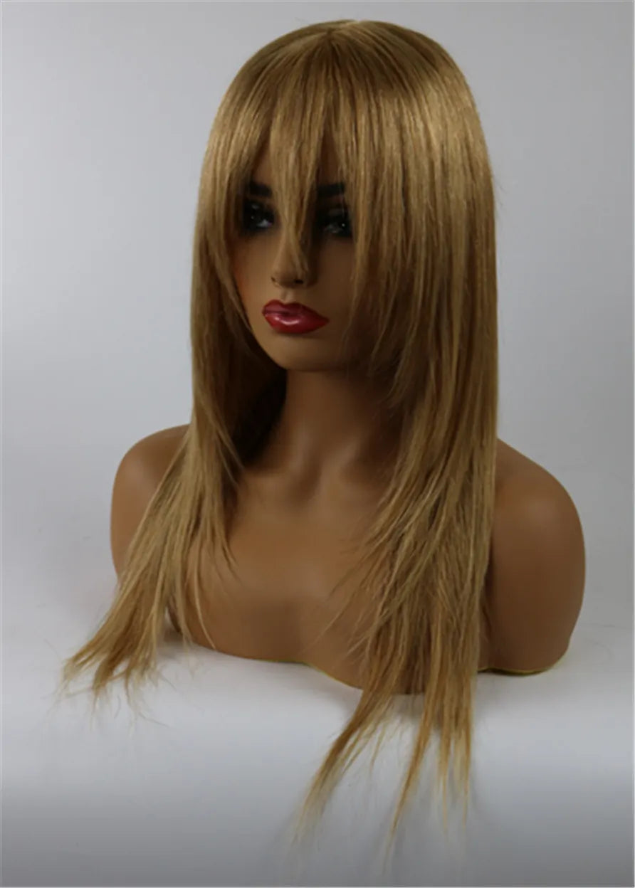 Rihanna Natural Straight Dark Root Full Bang Human Hair Capless Wigs 18 Inches