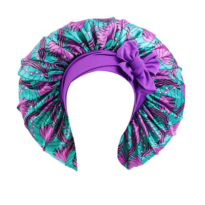 African Print Sal Nightcap Large Stretch Ribbon Tape Cap Strap Shower Cap JDB-408J