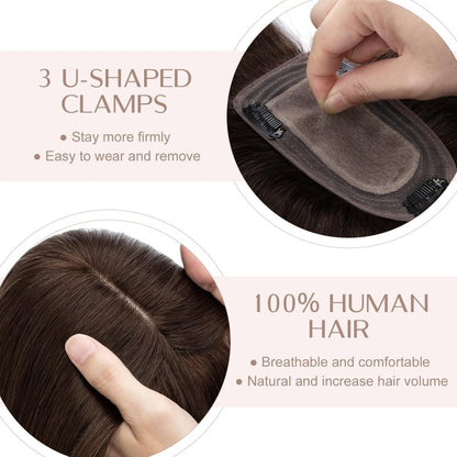 Human Hair Topper with Bangs - Real Human Hair Toppers for Women with Thin Hair