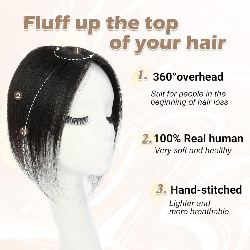 Human Hair Toppers for Women Real Human Hair Toppers Hair Pieces for Women 10 Inch Upgrade Swiss Base Hair Toppers for Women with Thinning Hair-Natural Black