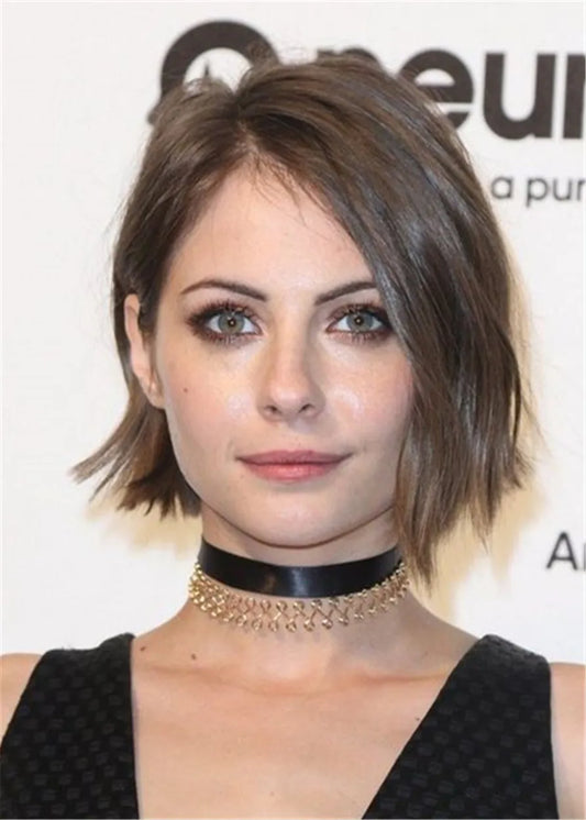 One Side Part Wavy Human Hair Lace Front Wig 12 Inches