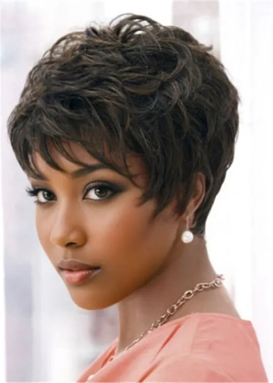 Short Layered Pixie Synthetic Hair Capless Wigs 8 Inches