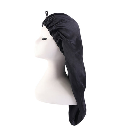 Cross-Border special satin nightcap elastic band buckle long tube hair care cap dual-purpose long hair cap shower cap turban hat