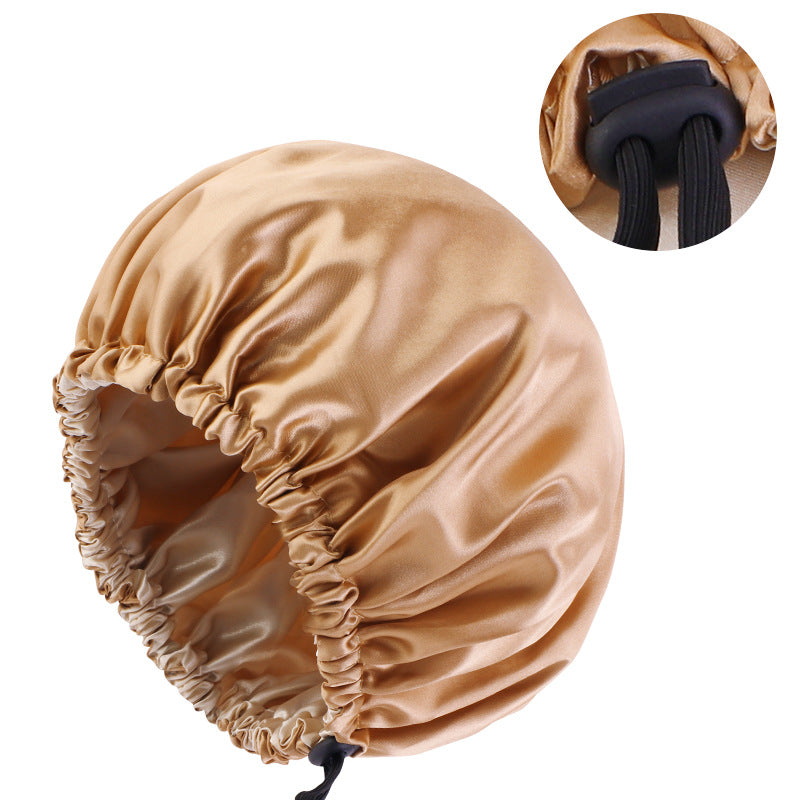 Factory direct satin nightcap double adjustable large round cap soft satin ladies hair care cap