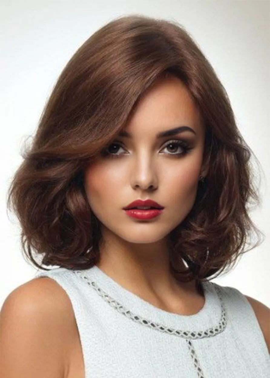 Women's Shoulder Length Natural Looking Heat Resistant Synthetic Hair Wigs Barely Waved Layers Capless Wigs 18Inch