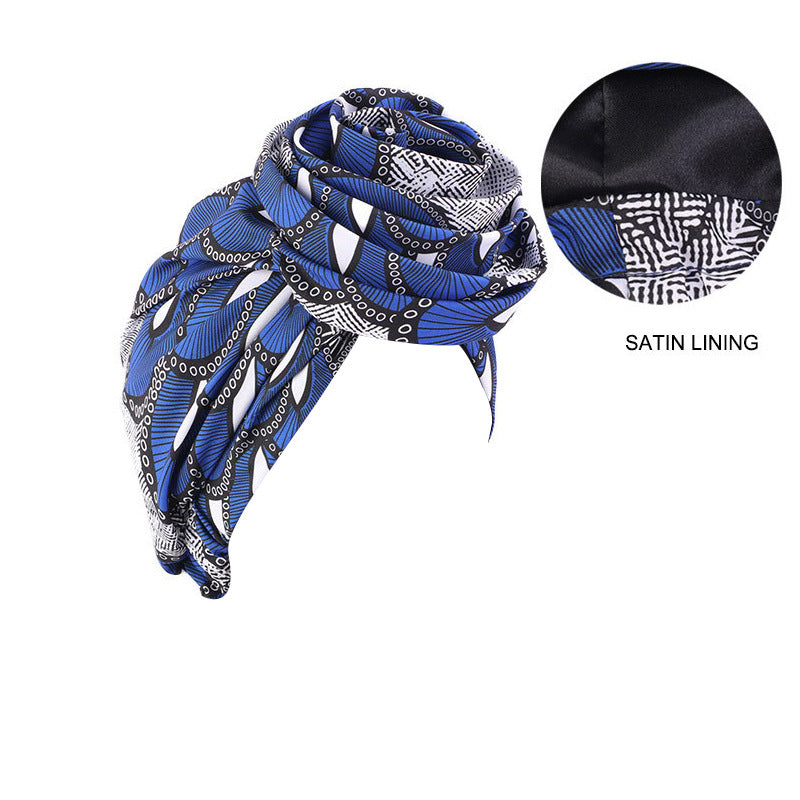 European and American Trendy Satin-Lined Turban Hat, Floral Hat, Amazon Headwrap Hat