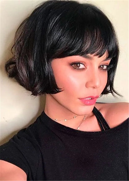 Damen Neat Bob natürliche glatte Kunsthaar Kappenlose Perücke 8 Zoll