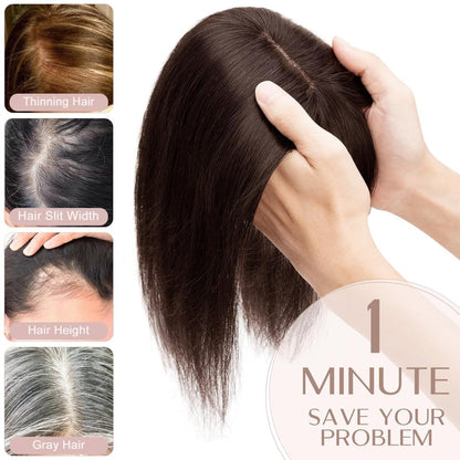 Human Hair Topper with Bangs - Real Human Hair Toppers for Women with Thin Hair
