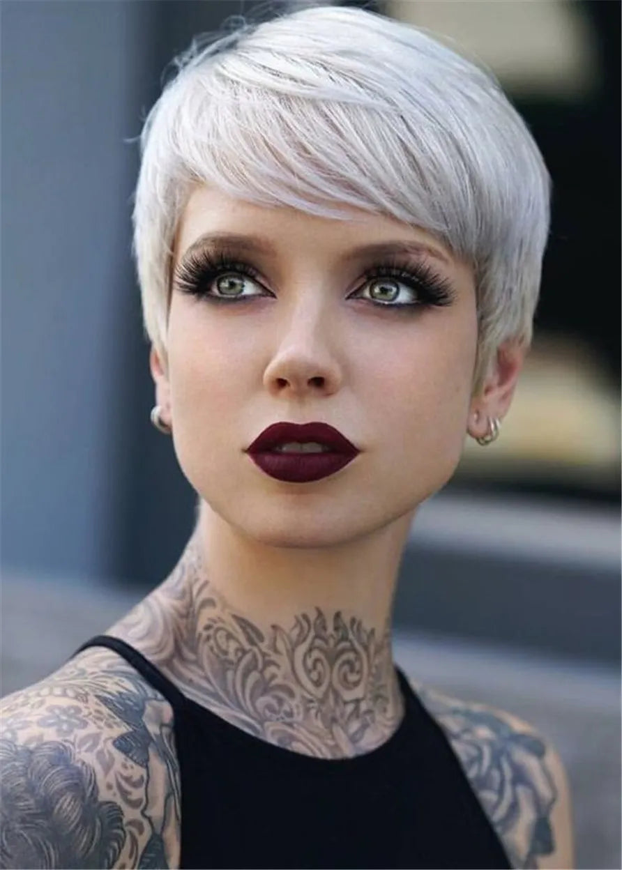 Women's White Color Hairstyle Short Cut Straight Synthetic Hair Capless Wigs 8Inch