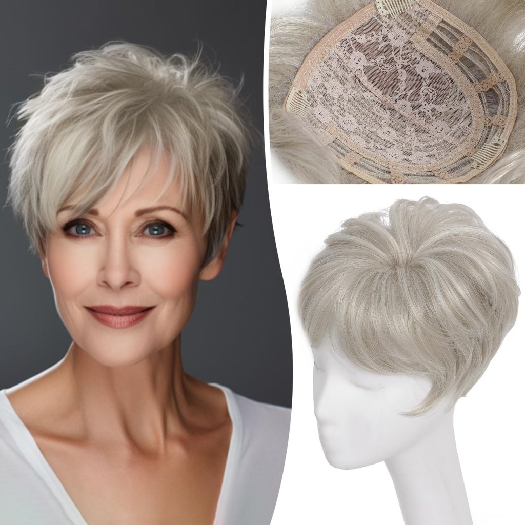 Hair Topper Short Pixie Cut Pieces for Women with Thinning Human Hair Wigs