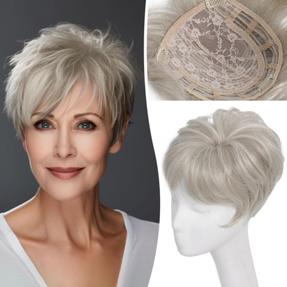 Hair Topper Short Pixie Cut Pieces for Women with Thinning Human Hair Wigs