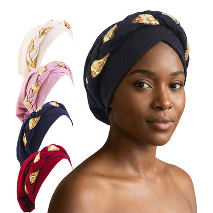 Cross-Border Solid Color Sequin Braided Cross-Turban Hat Small Hat Head Wrap Hair Protection Hat Jdt-429F