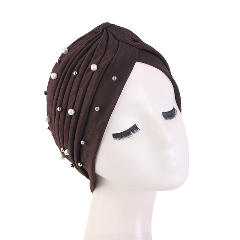 Amazon Solid Color Stretch Hood Headscarf Hat Starry Beads India Yoga Hat Chemotherapy Hat TJM-49