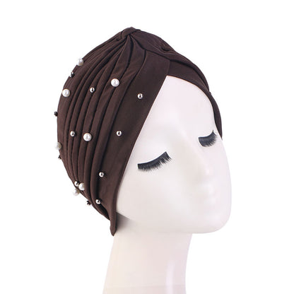 Amazon Solid Color Stretch Hood Headscarf Hat Starry Beads India Yoga Hat Chemotherapy Hat TJM-49