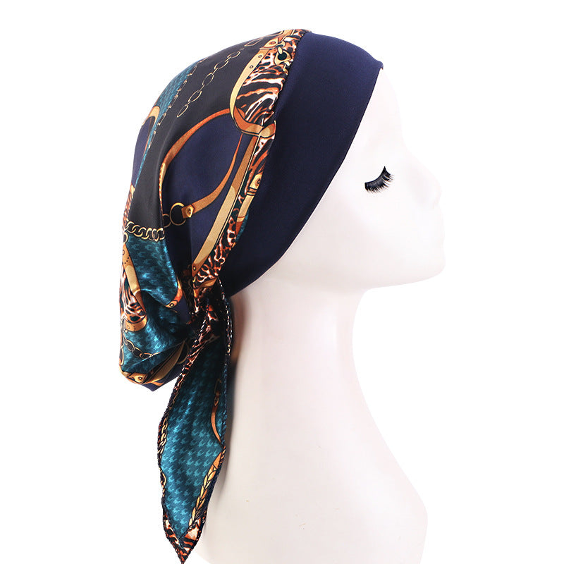 European and American popular long tail ribbon headscarf hat elastic wide-brimmed satin toe cap pirate hat JDT-329E