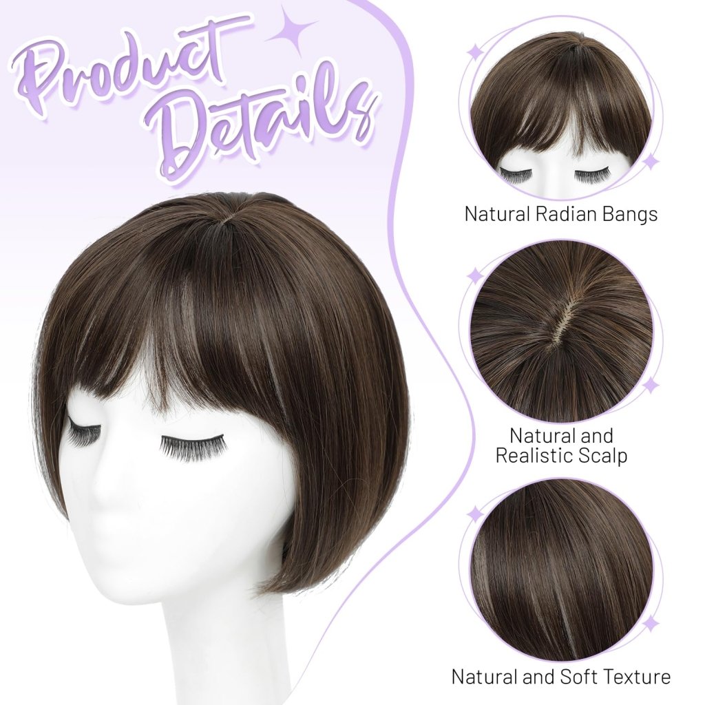 Human Hair Pieces Short Bob Hair Toppers with Bangs Side Part Hair