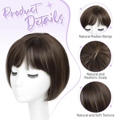 Human Hair Pieces Short Bob Hair Toppers with Bangs Side Part Hair