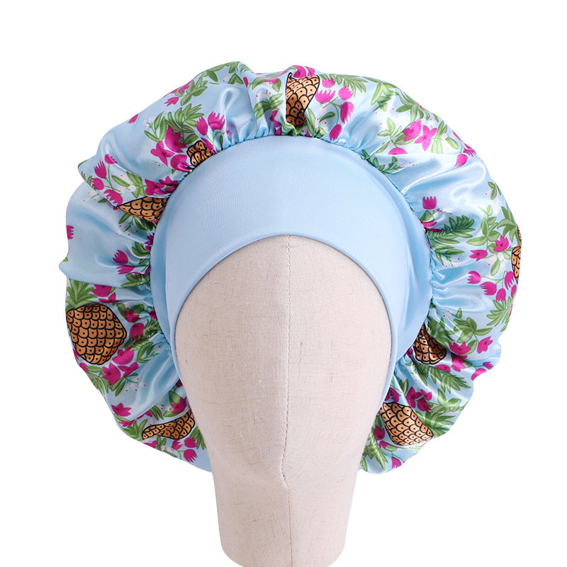 Children's Stretch Wide-brimmed Satin Nightcap Printed Hood JDKB-21A