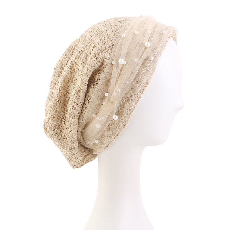 Spring and Autumn New Style Beaded Mesh Cotton Pullover Hat, Headscarf Hat, Head Wrap Cross-Border Hat Jdu-151