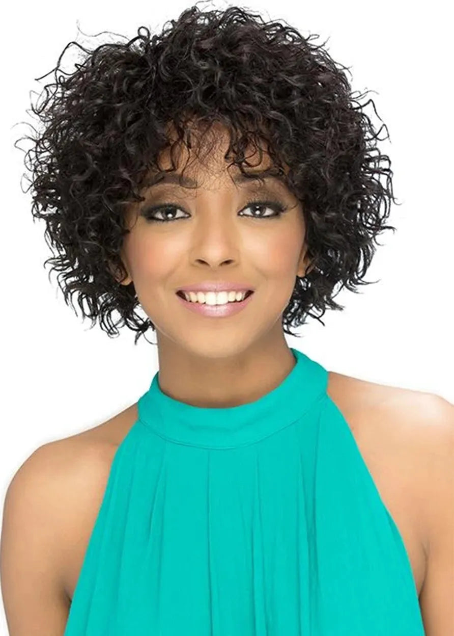 Short Layered Spiral Curl Cut Hairstyle Women's Curly Human Hair Capless Wigs 12Inch