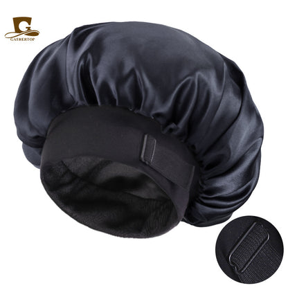 European and American New Style Large Invisible Adjustable Buckle Double-Layer Satin Wide-Brimmed Sleep Cap Hair Care Turban Hat Jdb-301-2C