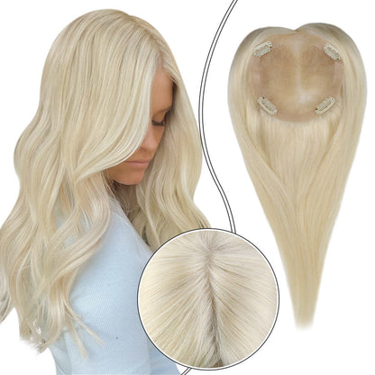 Hair Topper Real Human Hair 5"*5" Base Platinum Blonde