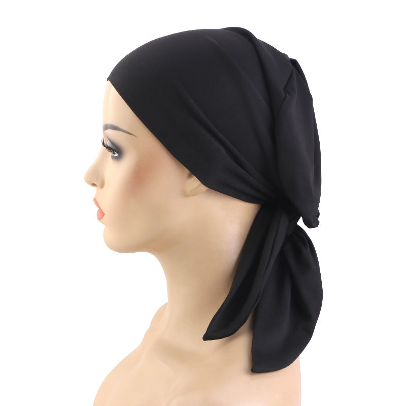 Cross border new solid color double-layer elastic ribbon headscarf cap strap headband hair care cap JDT-29
