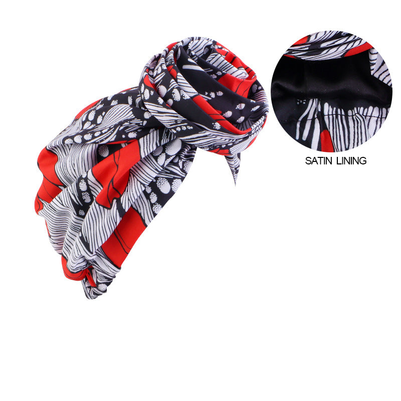 European and American Trendy Satin-Lined Turban Hat, Floral Hat, Amazon Headwrap Hat