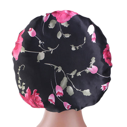 Printed wide-brimmed elastic hair band nightcap satin hair shower cap round cap Amazon hot sale toe cap TJM-301A