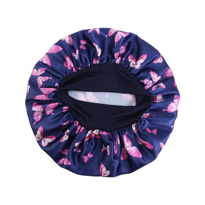 New Butterfly Print Elastic Sleep Cap, Satin Nursing Cap, Head Wrap Hat, Cross-Border Hat Jdb-301A-6
