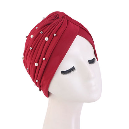 Amazon Solid Color Stretch Hood Headscarf Hat Starry Beads India Yoga Hat Chemotherapy Hat TJM-49