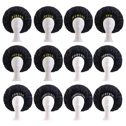 12 Constellation Solid Color English LOGO Elastic Wide-brimmed Sardin Nightcap Women's Beauty Hat Hair Care Hat Cross-border Hat