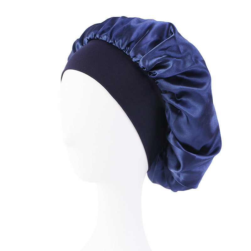 LOGO printing satin nightcap wide brimmed hair band round hat turban hat beauty salon home hat TJM-301