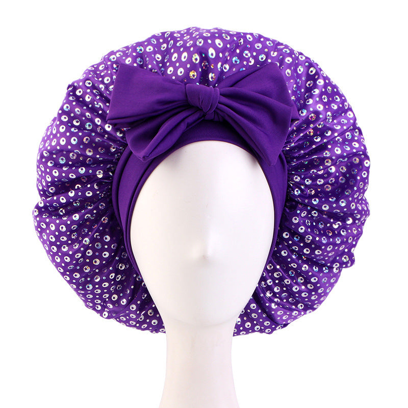 New Sequin Elastic Ribbon Satin Nightcap Headband Turban Beauty Hair Care Cap Jdb-301T