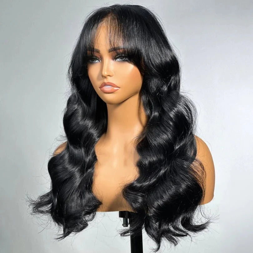 Parrucche lunghe e ondulate nere 100% capelli umani