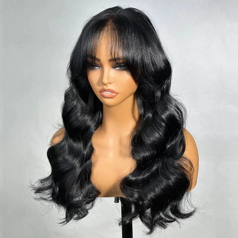 Parrucche lunghe e ondulate nere 100% capelli umani