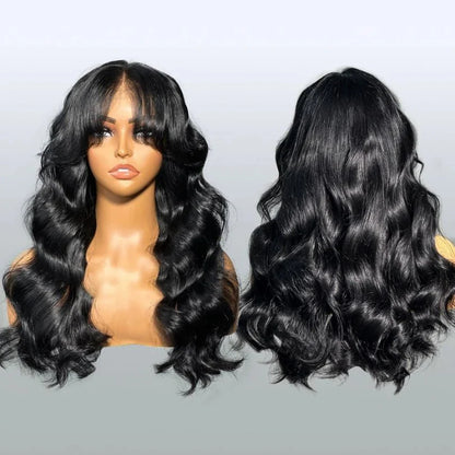 Parrucche lunghe e ondulate nere 100% capelli umani