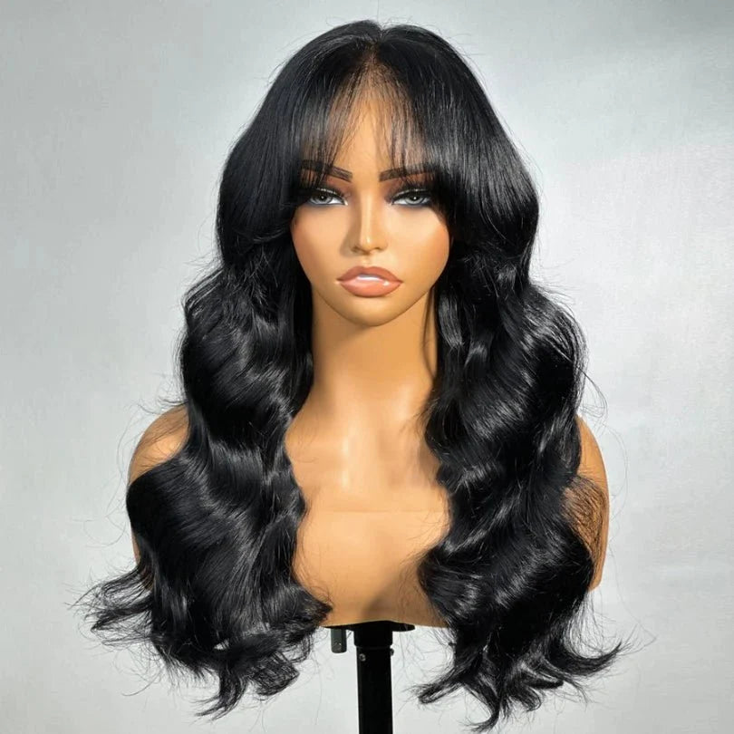 Parrucche lunghe e ondulate nere 100% capelli umani
