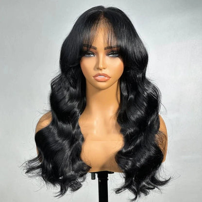 Parrucche lunghe e ondulate nere 100% capelli umani
