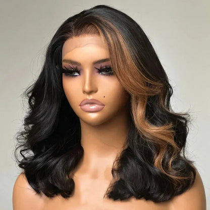 Blonde Highlights gewellte Perücken 100 % Echthaar