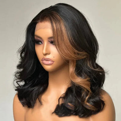 Blonde Highlights gewellte Perücken 100 % Echthaar