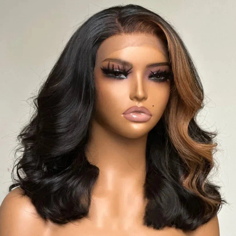 Blonde Highlights gewellte Perücken 100 % Echthaar